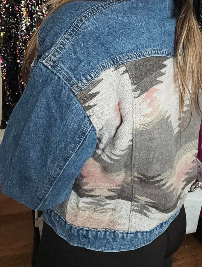Willow Pink & Gray Contrast Denim Jacket