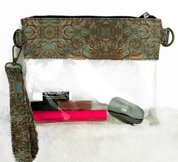 Printed clear stadium clutch/crossbody bag