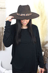 Wide brim felt hats with leopard decor