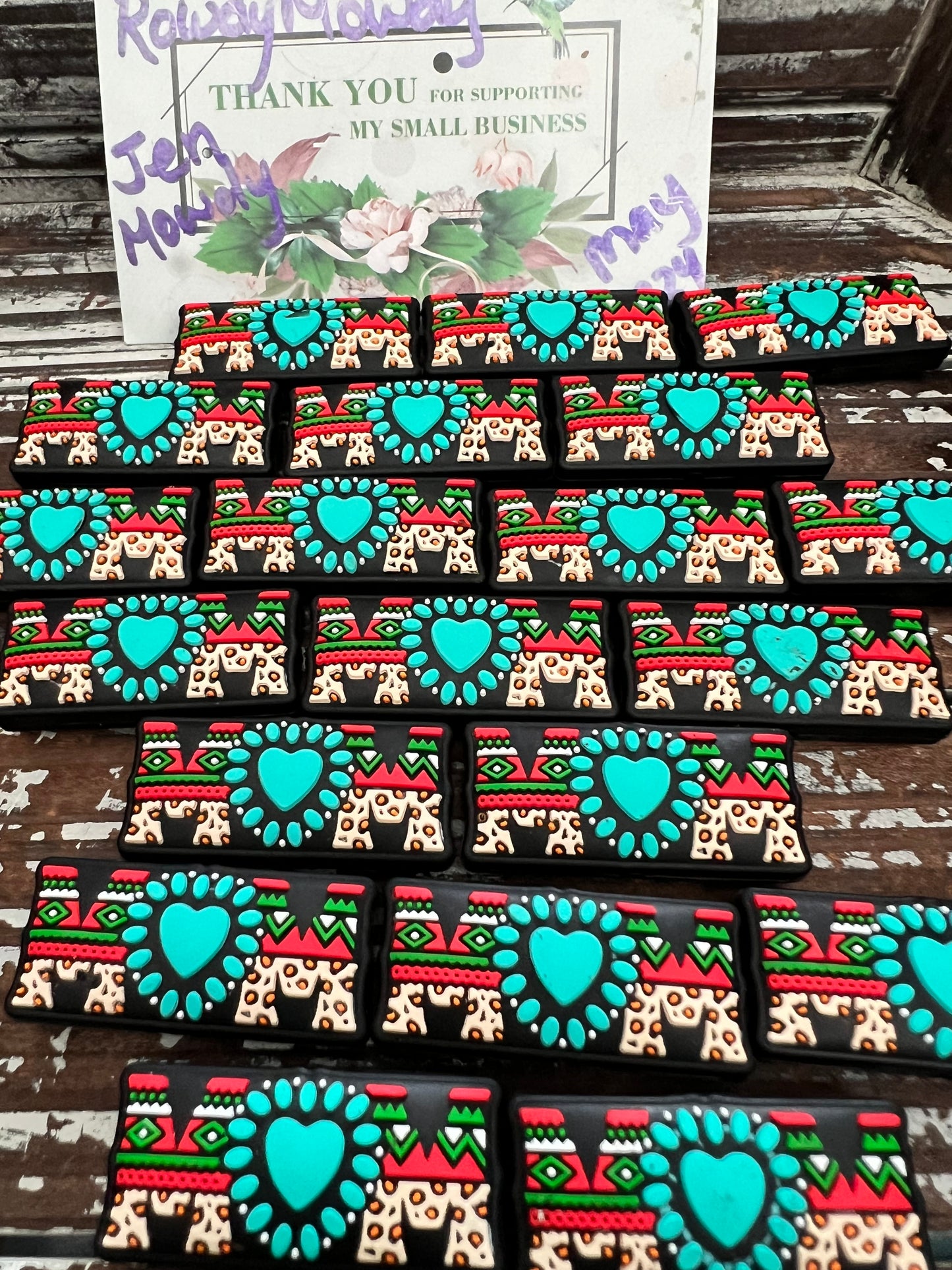 Turquoise heart MOM bead 