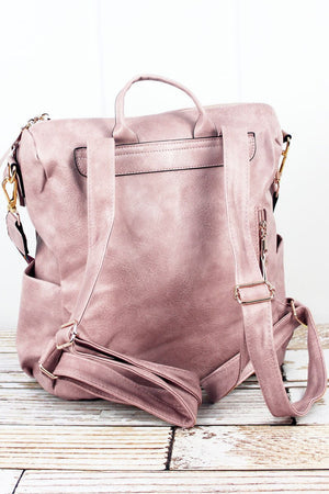 BLUSH PINK FAUX LEATHER BACKPACK TOTE