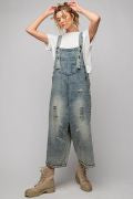 OVER SIZE DISTRESSED SANFORIZED WASHED DENIM OVERALLS