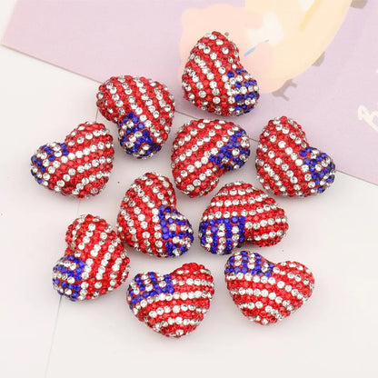 American flag heart rhinestone beads