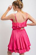 DULL SATIN RUFFLE CAMI DRESS