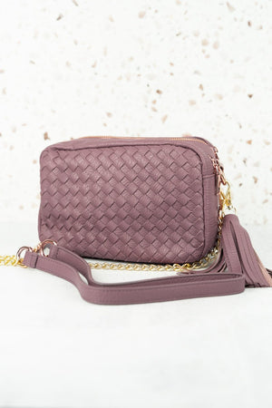 WILHELMINA MAUVE WOVEN FAUX LEATHER BAG