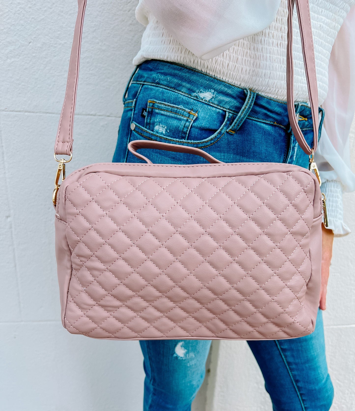 Puffy quilted bag light pink