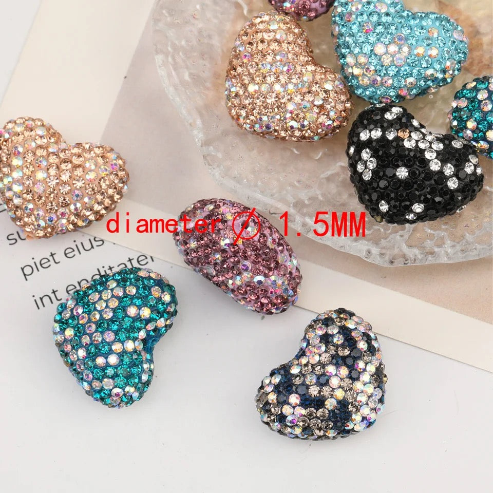 Multi color rhinestone heart beads $1