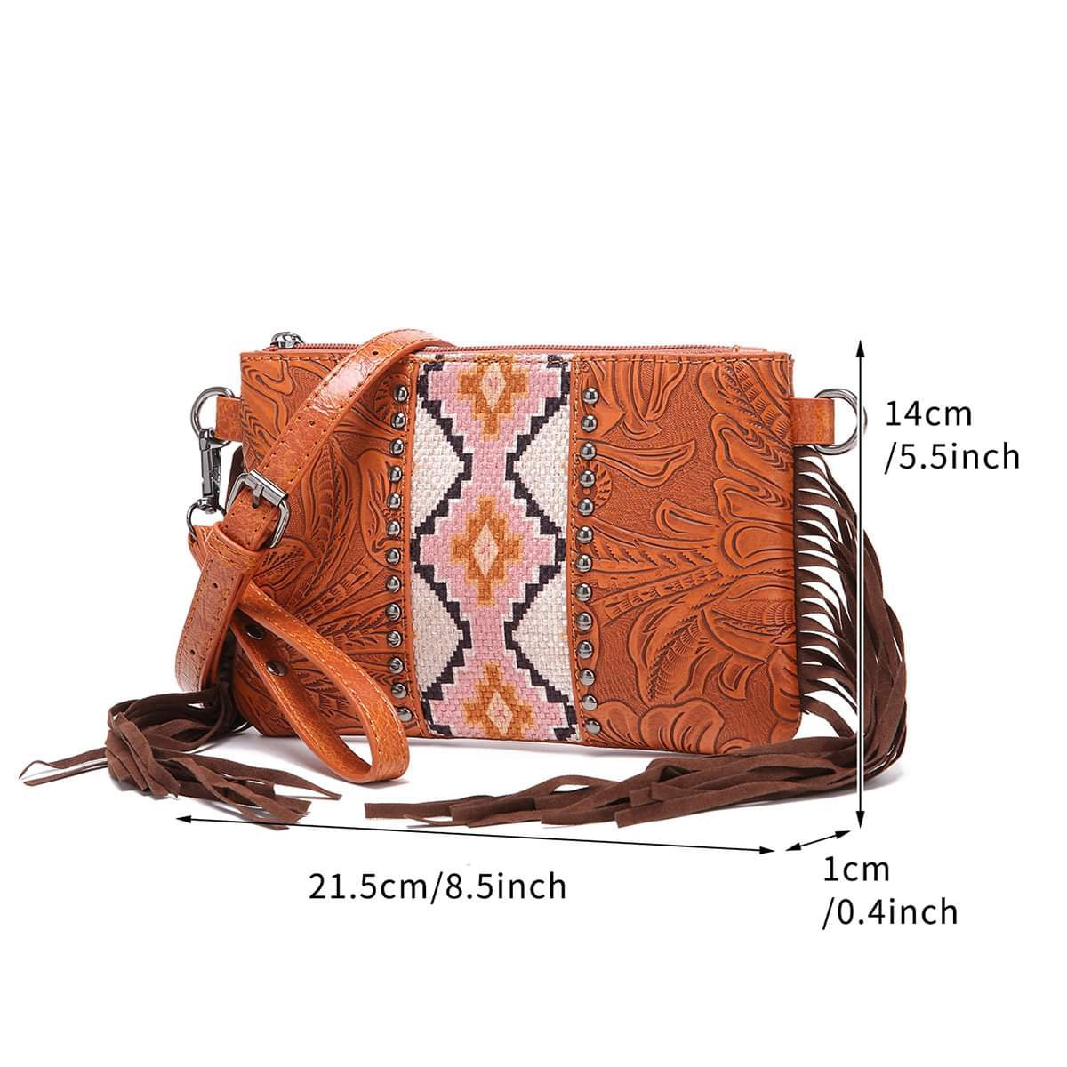 Fringe Aztec clutch purse