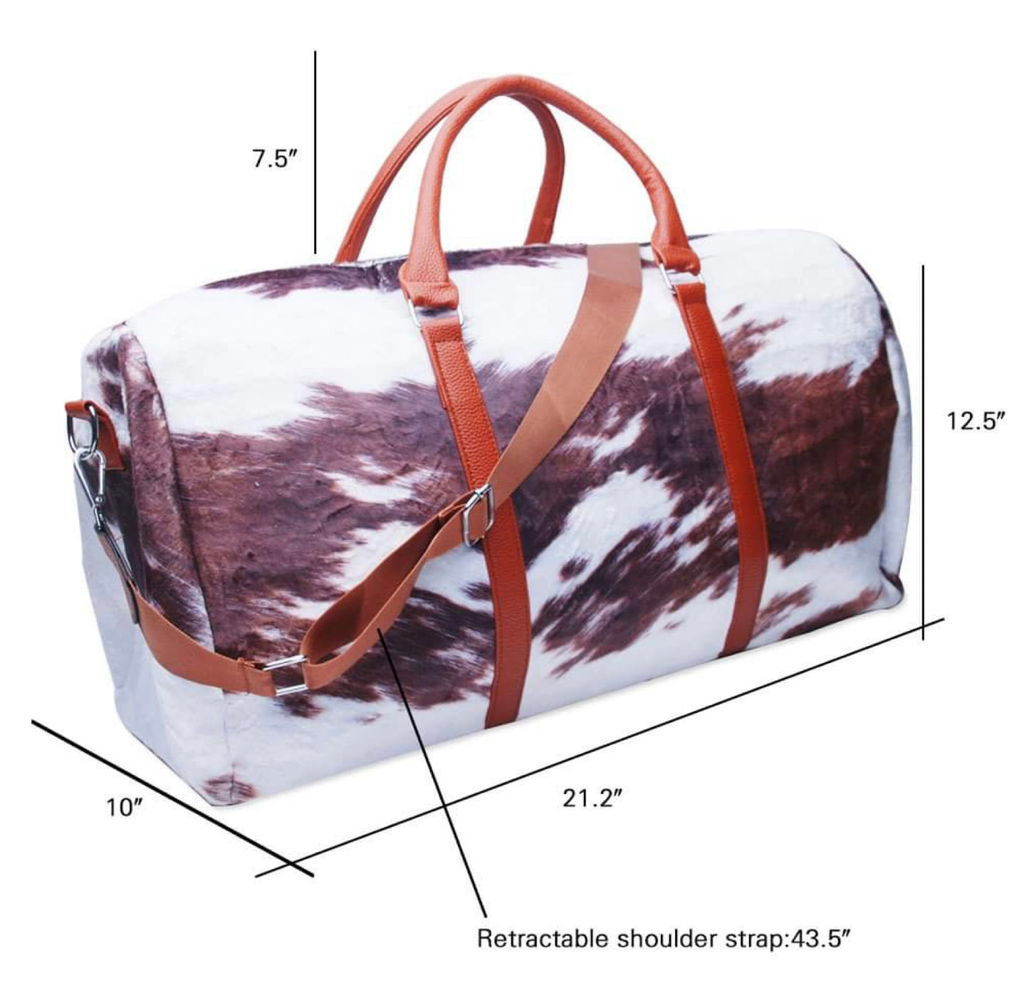 Faux fur cow print duffel bag