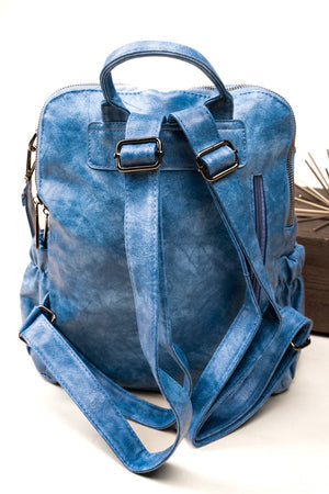 BLUE FAUX LEATHER BACKPACK TOTE