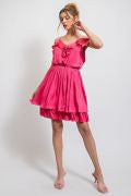 DULL SATIN RUFFLE CAMI DRESS