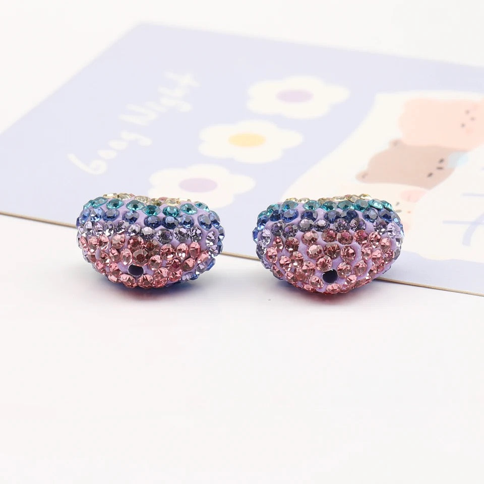 Rhinestone heart beads 19*24MM pastel