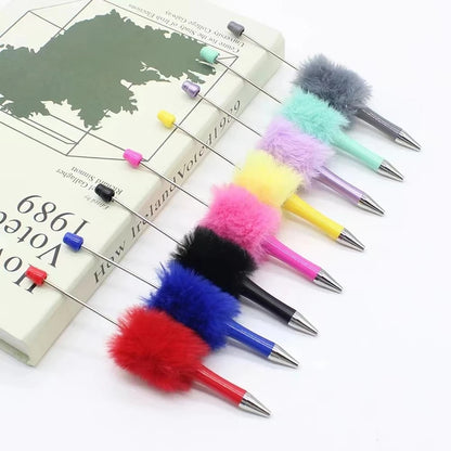 Plush Bead Pen Creative DIY Plush Beaded Ballpoint Pens Beadable Pen Cute Style Plush Cute Stationery Office Accessories