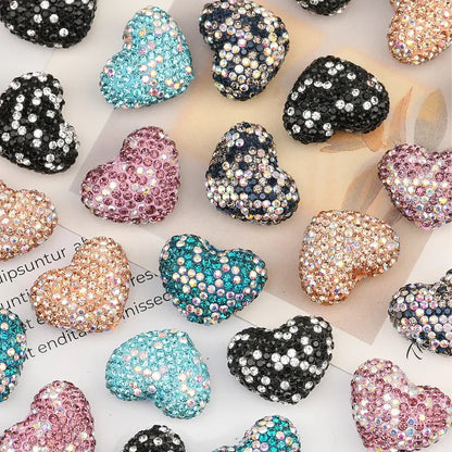 Multi color rhinestone heart beads $1