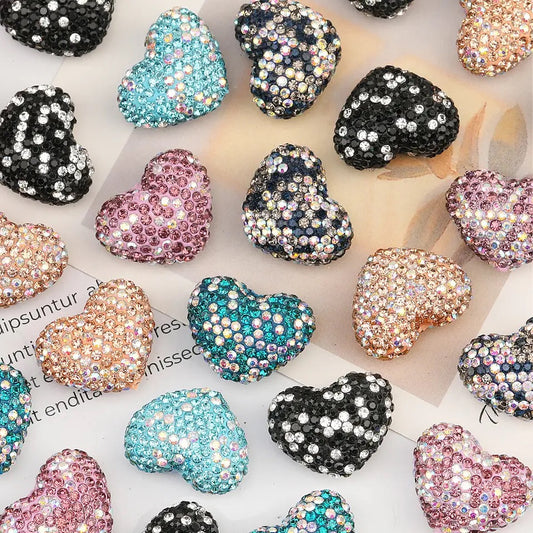 Multi color rhinestone heart beads $1