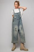 OVER SIZE DISTRESSED SANFORIZED WASHED DENIM OVERALLS