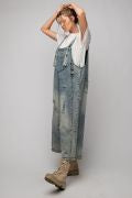 OVER SIZE DISTRESSED SANFORIZED WASHED DENIM OVERALLS