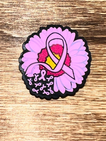 Breast cancer ribbon flower focal bead