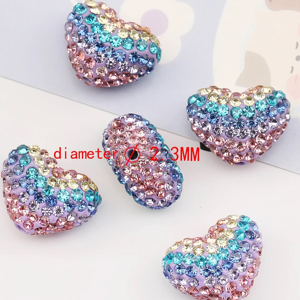 Rhinestone heart beads 19*24MM pastel