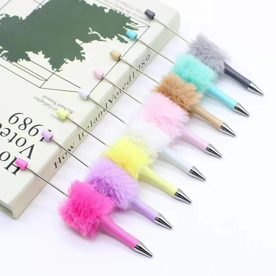 Plush Bead Pen Creative DIY Plush Beaded Ballpoint Pens Beadable Pen Cute Style Plush Cute Stationery Office Accessories