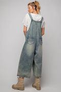 OVER SIZE DISTRESSED SANFORIZED WASHED DENIM OVERALLS