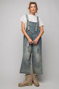 OVER SIZE DISTRESSED SANFORIZED WASHED DENIM OVERALLS