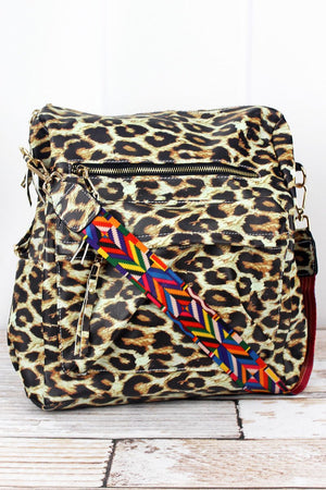 LEOPARD FAUX LEATHER BACKPACK TOTE