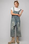 OVER SIZE DISTRESSED SANFORIZED WASHED DENIM OVERALLS