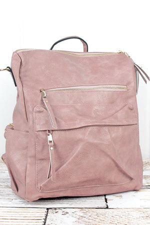 BLUSH PINK FAUX LEATHER BACKPACK TOTE