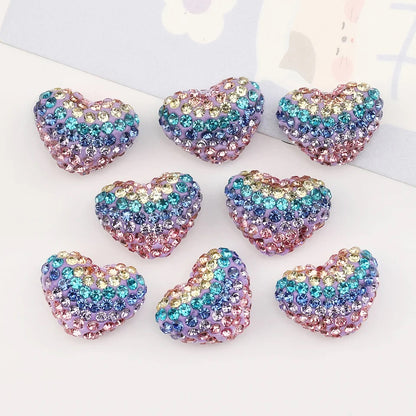 Rhinestone heart beads 19*24MM pastel