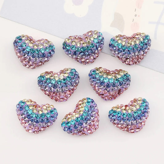 Rhinestone heart beads 19*24MM pastel