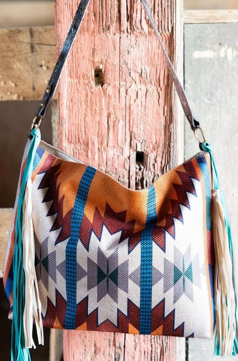 Large western fringe large tote bag