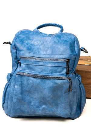 BLUE FAUX LEATHER BACKPACK TOTE