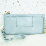 LIGHT BLUE FAUX LEATHER WRISTLET WALLET