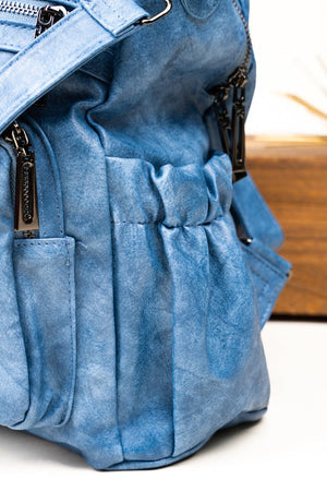 BLUE FAUX LEATHER BACKPACK TOTE