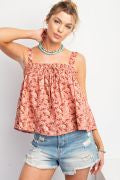 FLORAL PRINTED TEXTURED COTTON GAUZE TOP