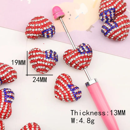 American flag heart rhinestone beads