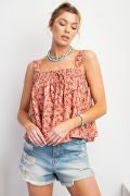 FLORAL PRINTED TEXTURED COTTON GAUZE TOP