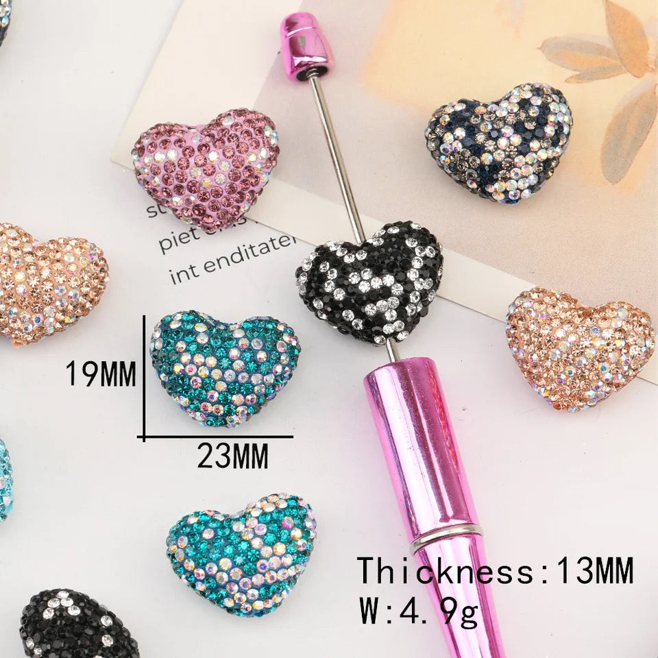 Multi color rhinestone heart beads $1