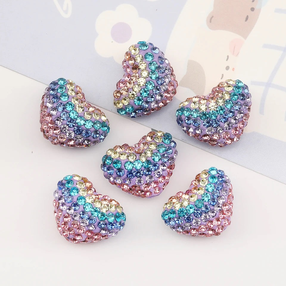 Rhinestone heart beads 19*24MM pastel