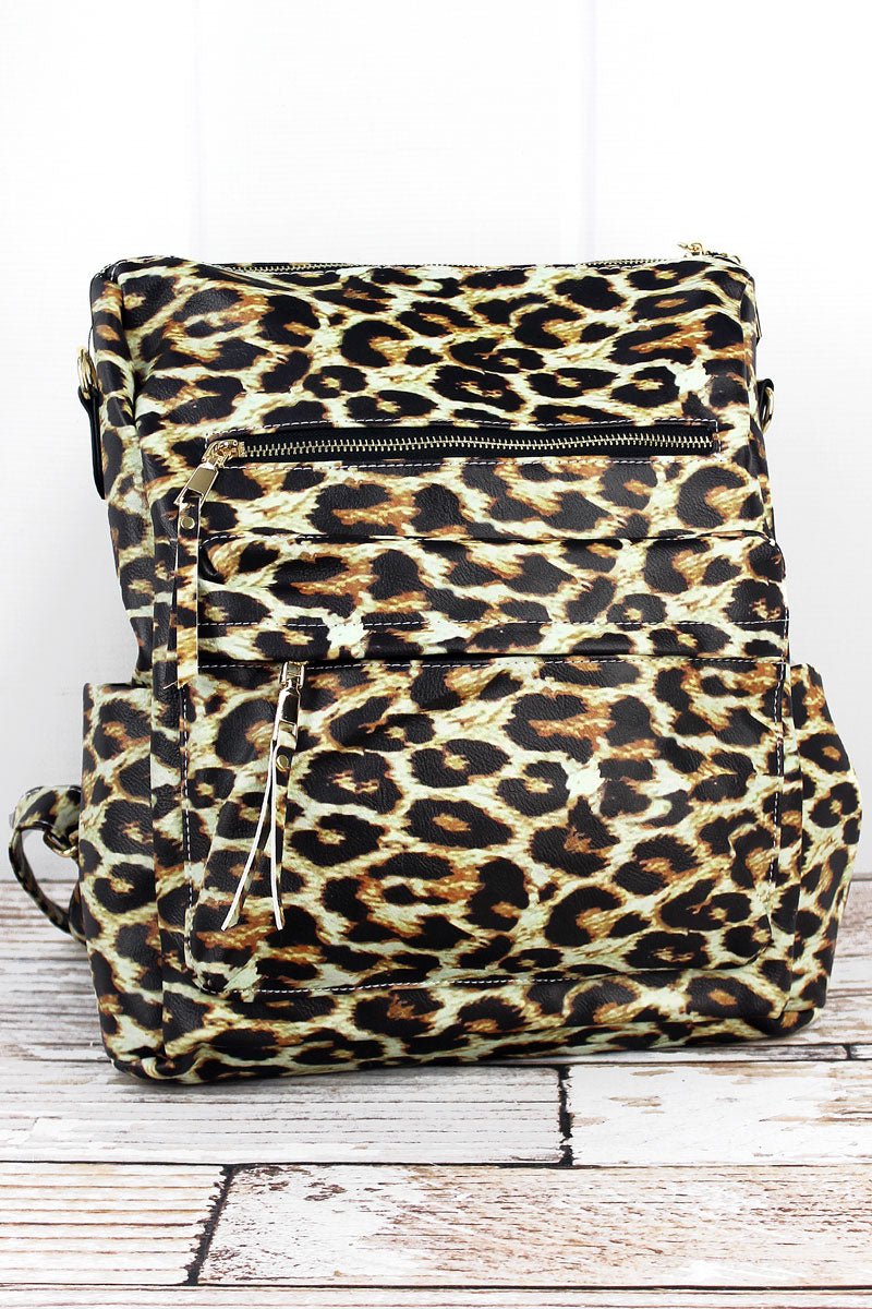 LEOPARD FAUX LEATHER BACKPACK TOTE