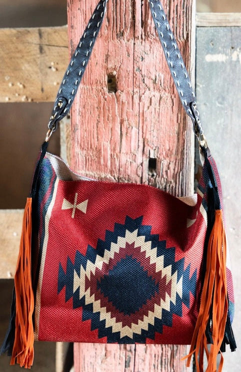 Large western fringe large tote bag