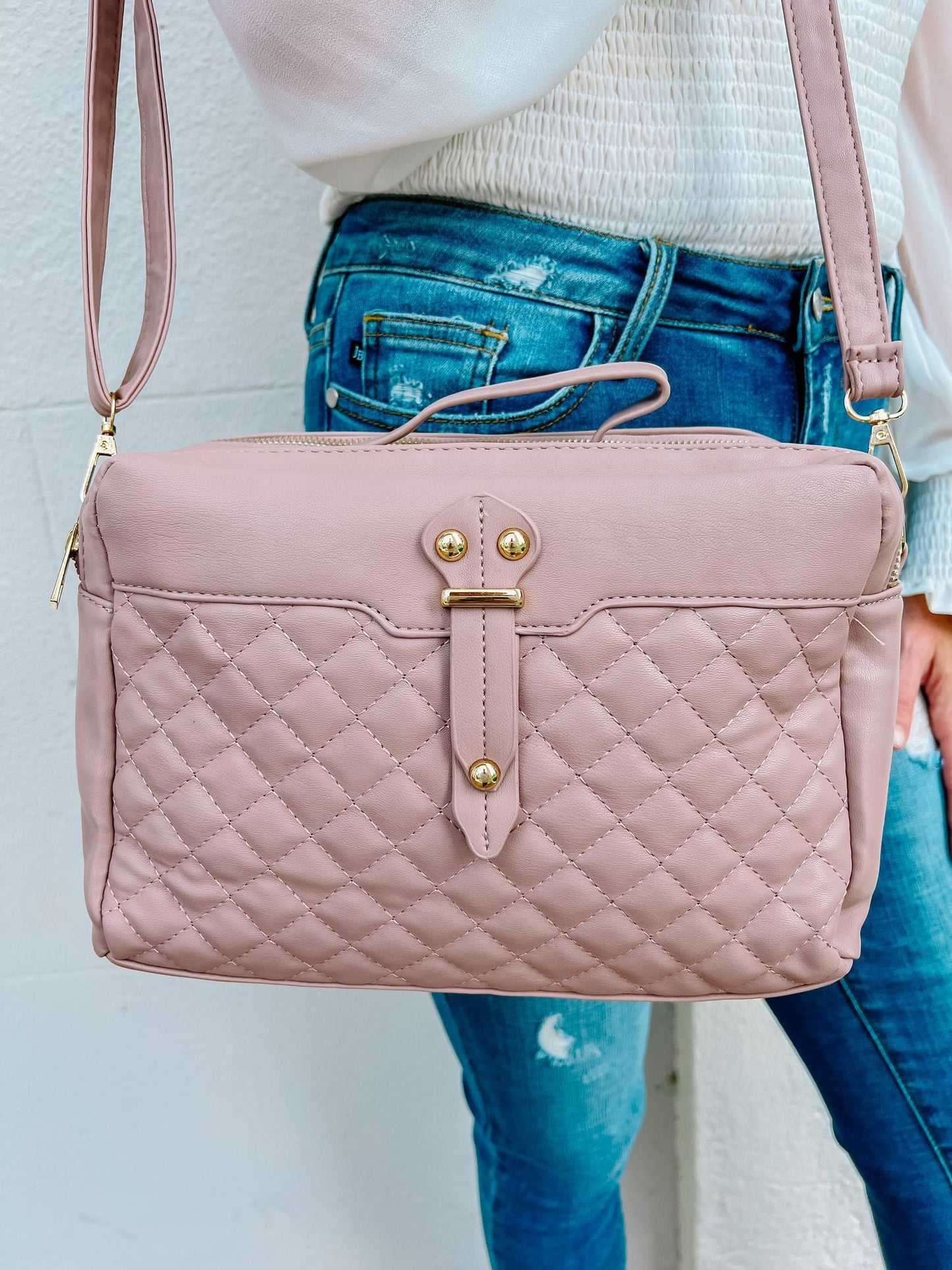 Puffy quilted bag light pink