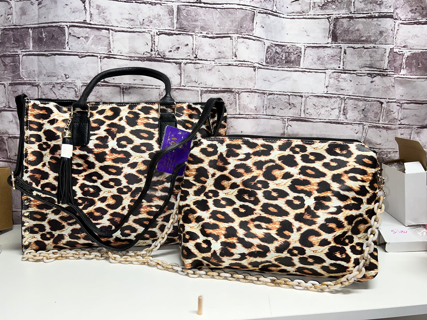 2 piece leopard print premium bag set