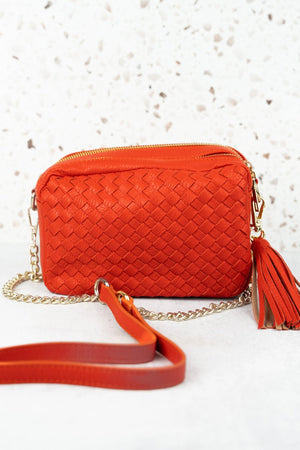 WILHELMINA ORANGE WOVEN FAUX LEATHER BAG