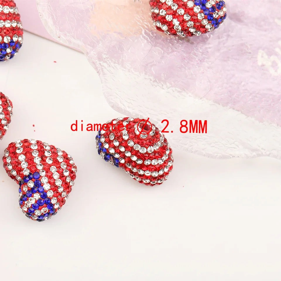 American flag heart rhinestone beads