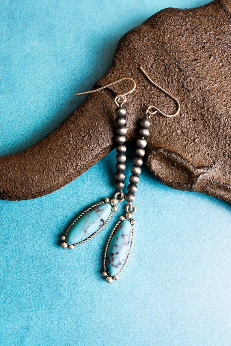 TURQUOISE OVAL PETITE SILVER PEARL DROP EARRINGS