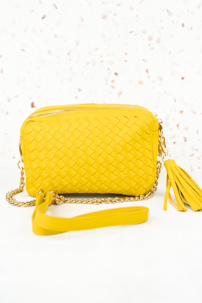 WILHELMINA YELLOW WOVEN FAUX LEATHER BAG