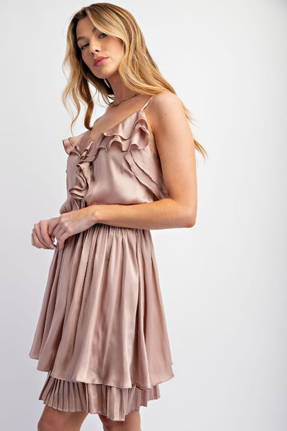 DULL SATIN RUFFLE CAMI DRESS