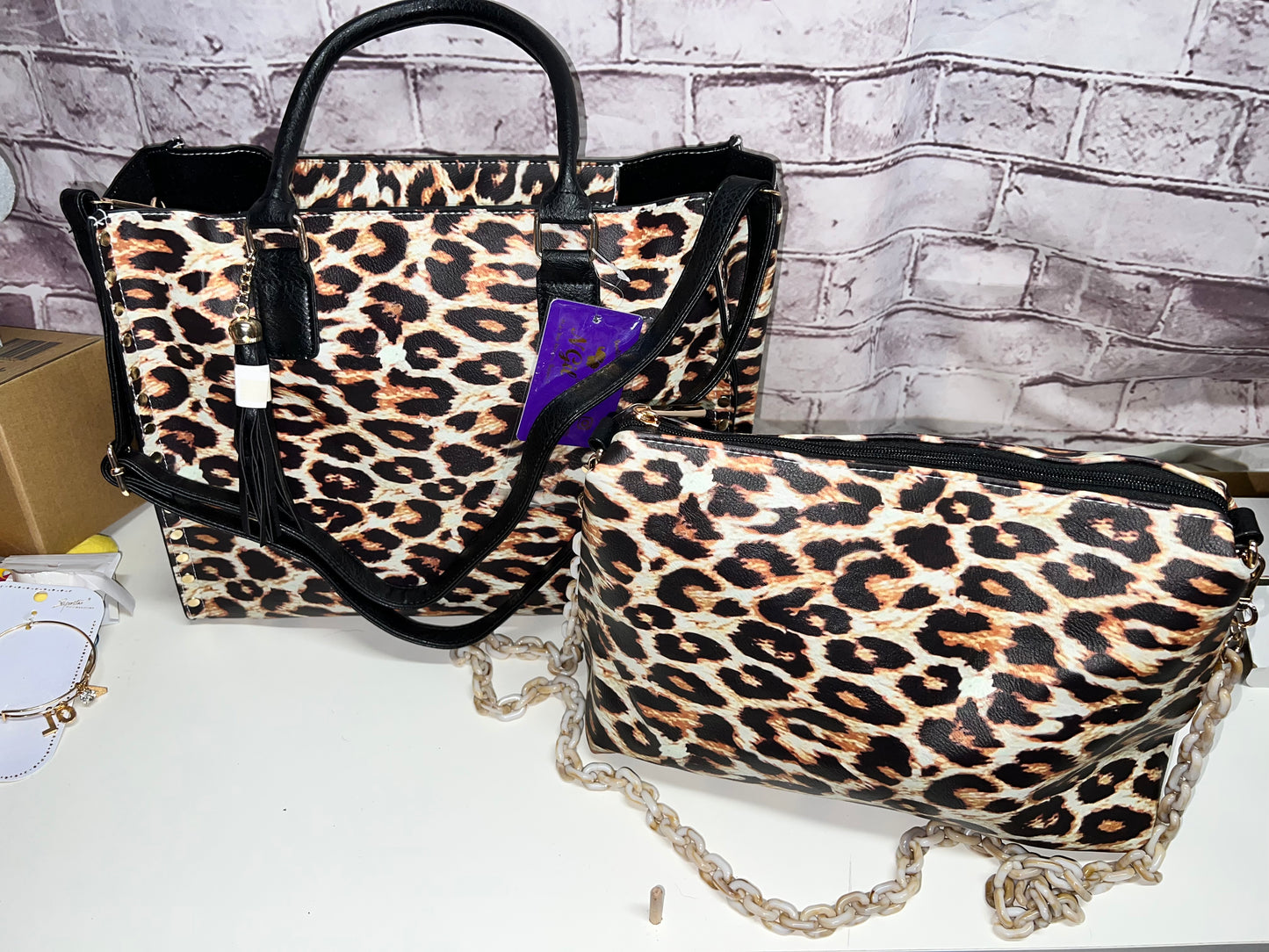 2 piece leopard print premium bag set